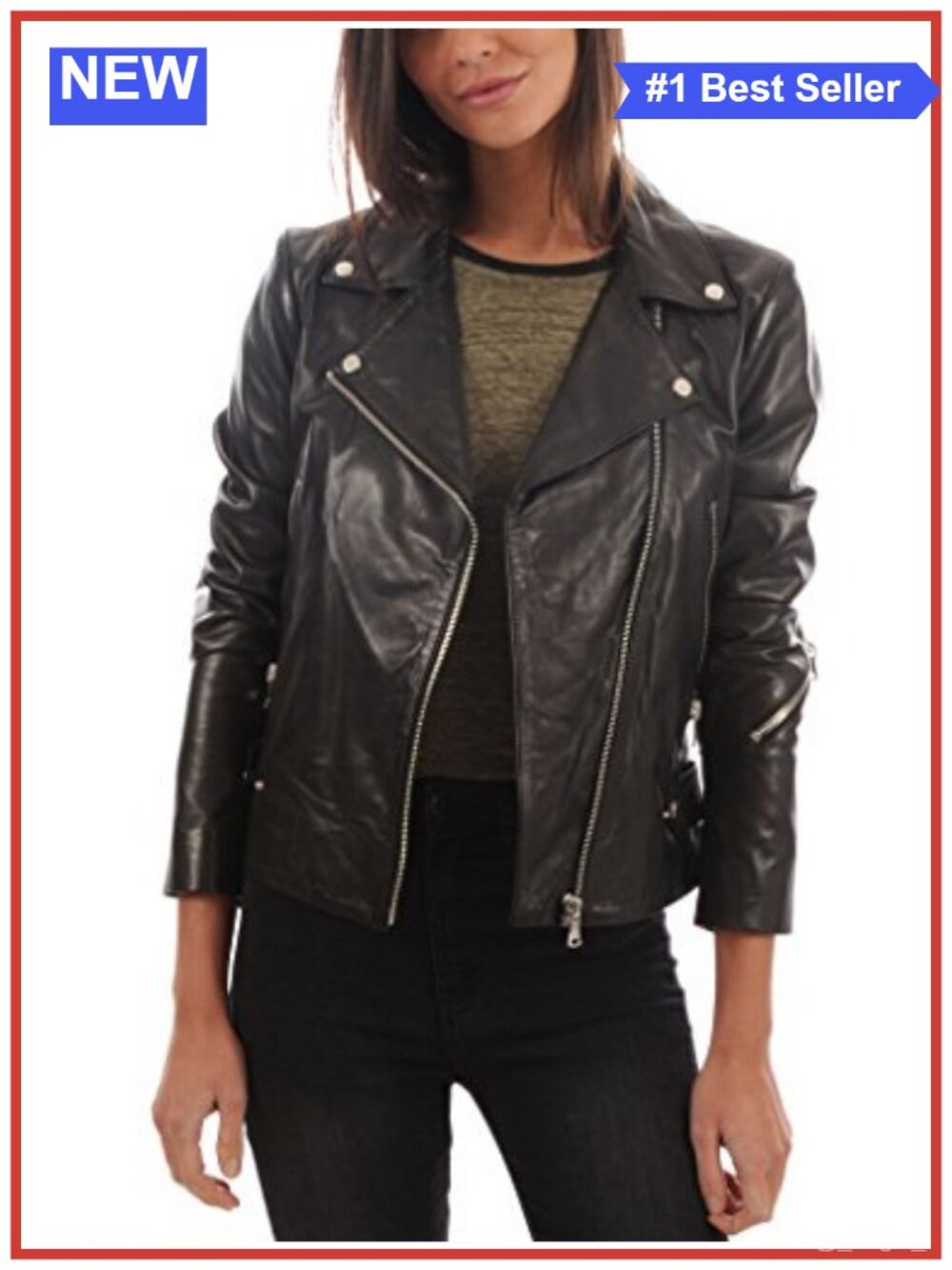 Genuine Lambskin Leather Motorcycle Bomber Jacket Womens Zip Moto